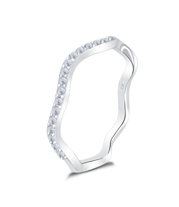 Wave Shape with CZ Crystal Silver Ring NSR-4085